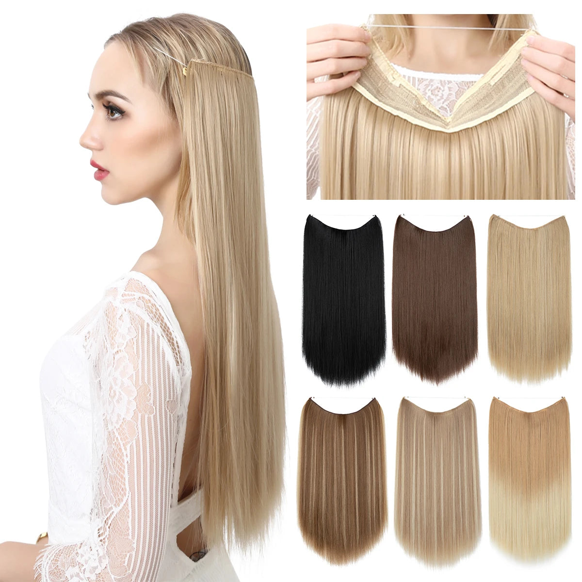 Extensión De Cabello Sintética Sin Clips