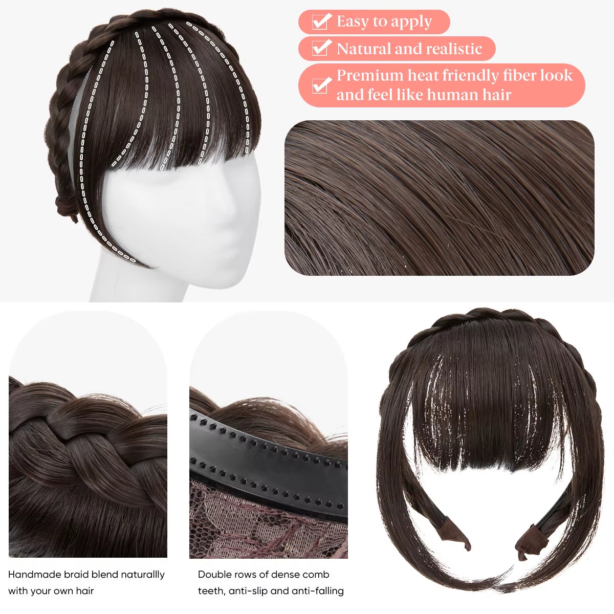 Flequillo Postizo Diadema Extensión De Cabello