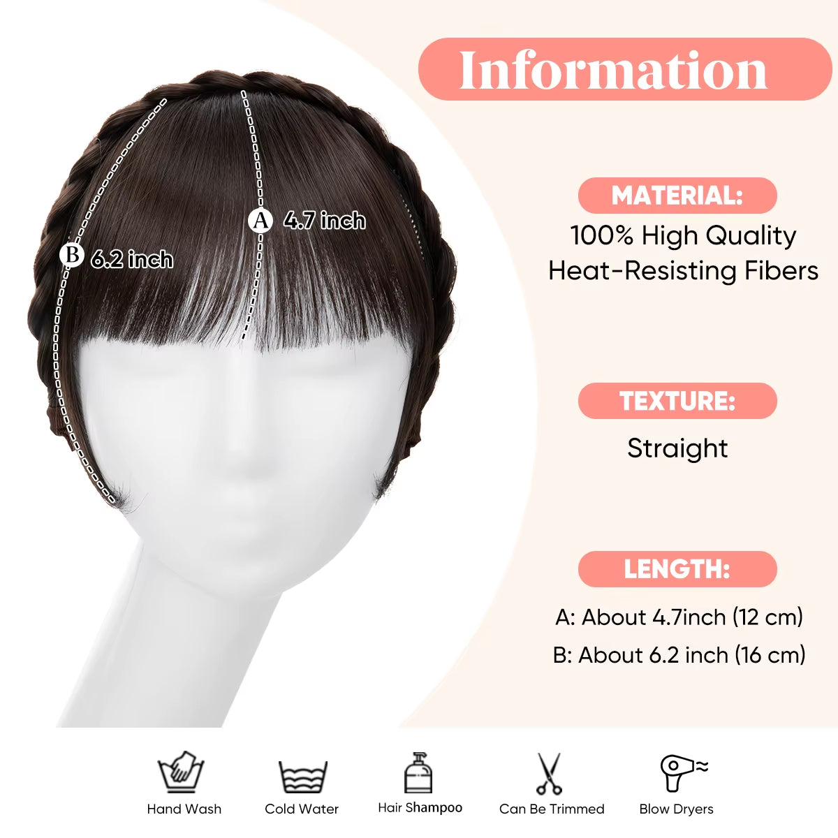 Flequillo Postizo Diadema Extensión De Cabello