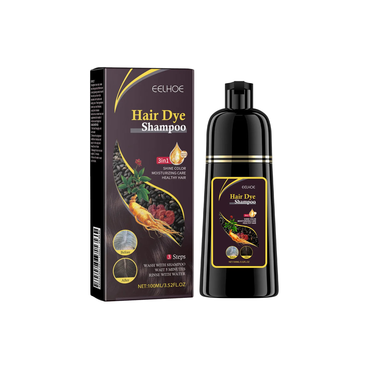 Champú Tinte Negro 3 En 1 Para Cabello